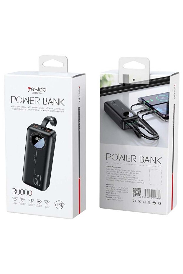 YP42 Fast Charging 30000 mAh Power Bank Black