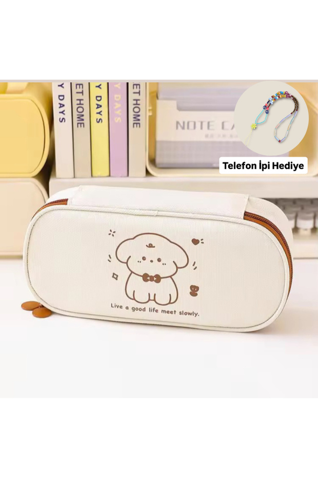 Cute Dog Canvas Wide Large Capacity Y2K Kpop Gothic Pencil Case Pen Holder