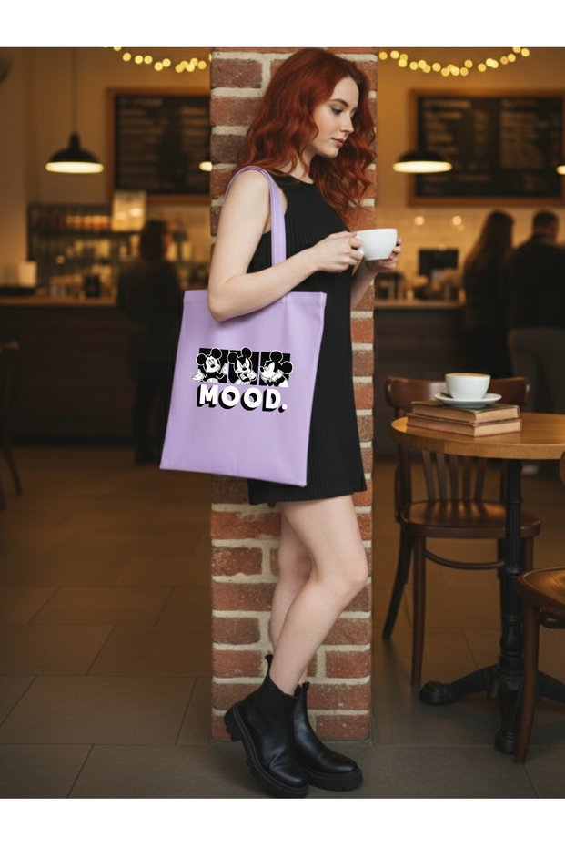Lila Mickey Mood Y2K Thick Tote Bag Cloth Bag, Pinterest Bag, Book Bag, Shopper Shoulder Bag