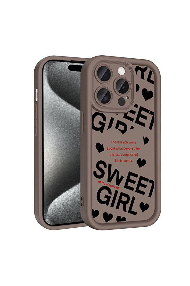 iPhone 14 Pro Case Camera Protected Printed Back Surface N7Th Classy Cover - Light Brown - 5