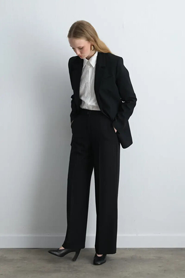 Tek Düğmeli Blazer Ceket - Siyah - 4