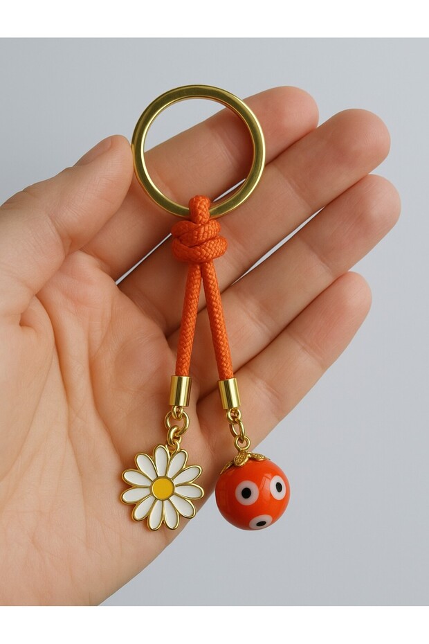 سلسلة مفاتيح بحبل من زهور الأقحوان البري البرتقالي - 2