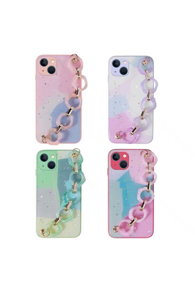 iPhone 13 Compatible Glitter Patterned N7Th Elsa Silicone Case with Hand Strap-Pink - 2