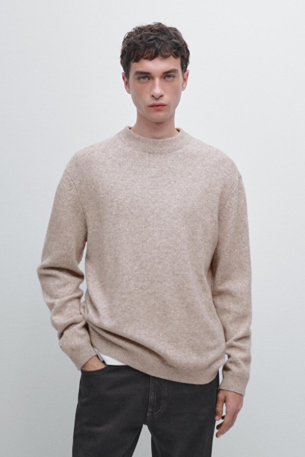 Yün karışımlı bisiklet yaka triko kazak - 1