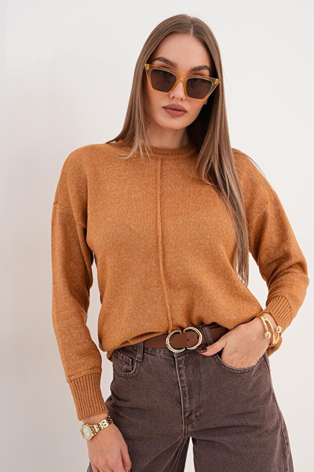 Kadın Çimalı Şardonlu Triko Örme Kazak 255165 - - 2