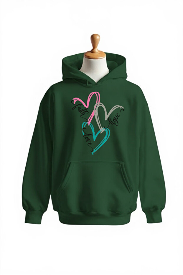 Heart Printed Cotton 3 Thread Oversize Sweatshirt