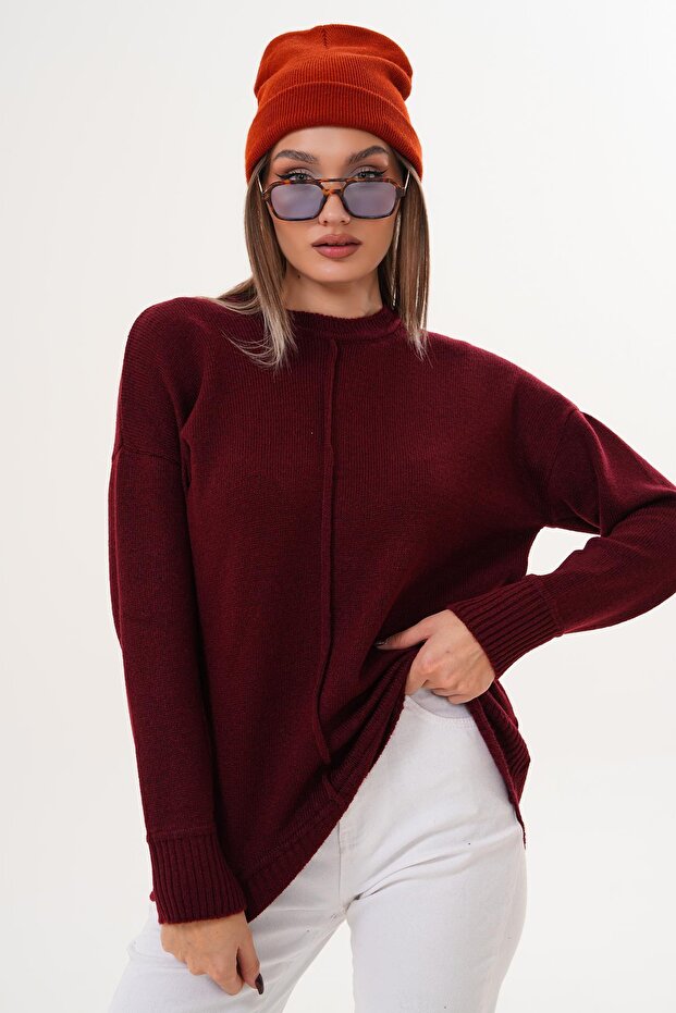 Kadın Çimalı Şardonlu Triko Örme Kazak 255165 - - 2