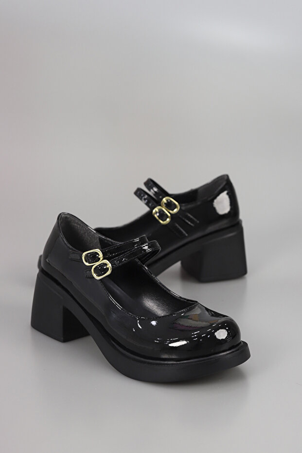 Byl 502 High Heel Loafer with Double Belt Detail