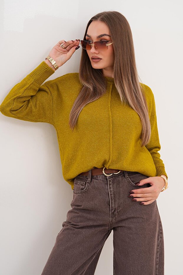 Kadın Çimalı Şardonlu Triko Örme Kazak 255165 - - 1