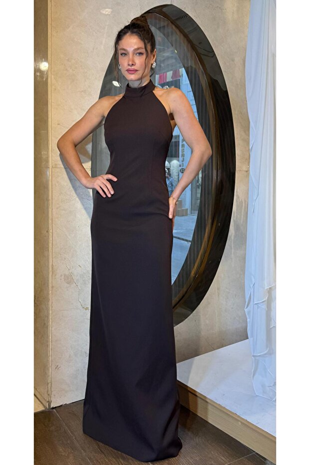 Kahve Halter Yaka Abiye - 1