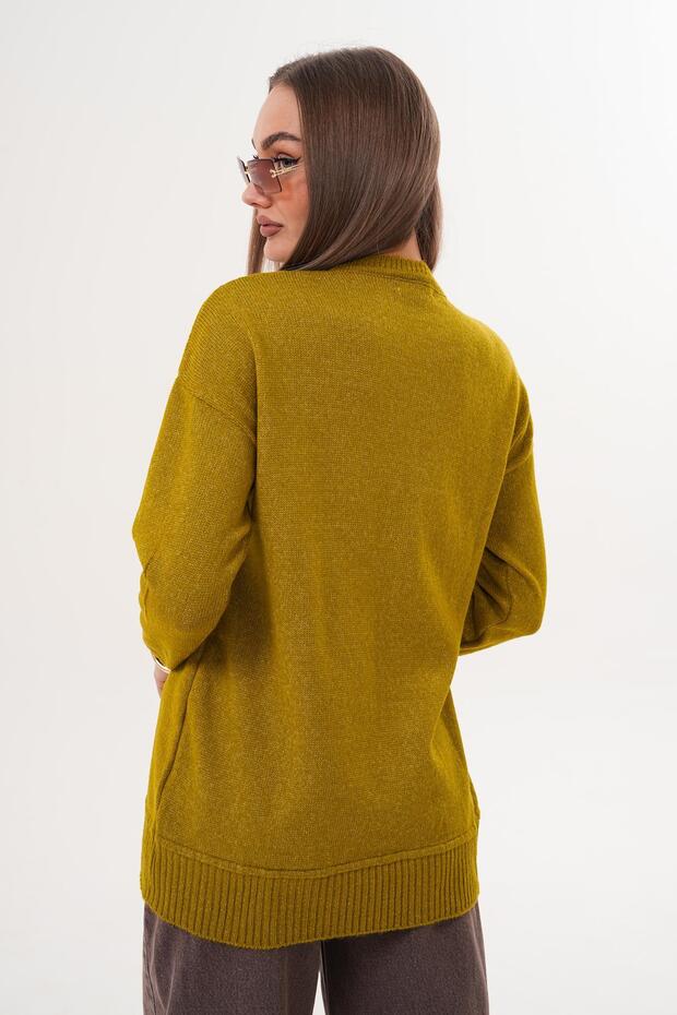 Kadın Çimalı Şardonlu Triko Örme Kazak 255165 - - 5