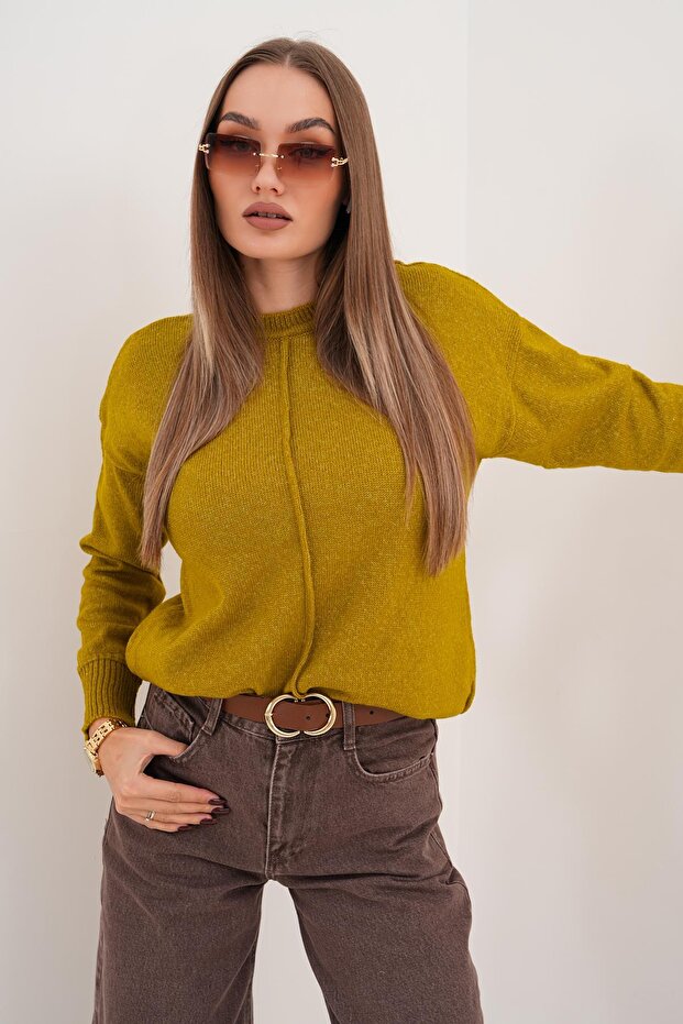 Kadın Çimalı Şardonlu Triko Örme Kazak 255165 - - 2