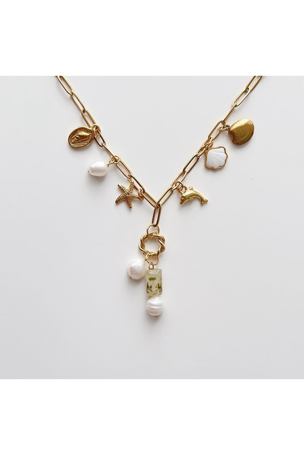 Prehnite Pearl Steel Necklace |   Steel Necklace