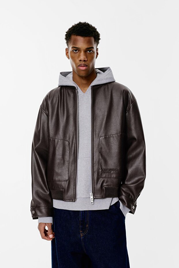 Suni deri bomber ceket - 3