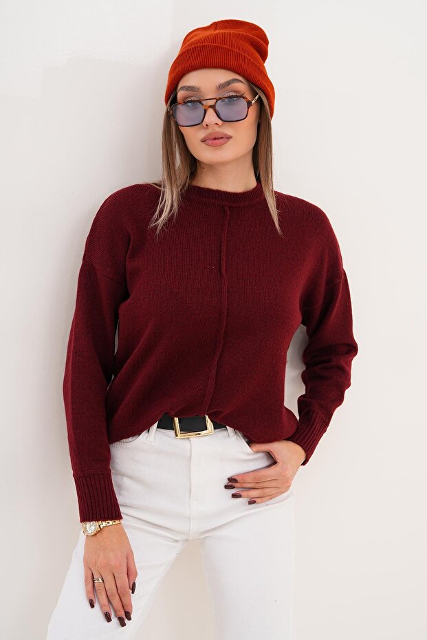 Kadın Çimalı Şardonlu Triko Örme Kazak 255165 - - 4