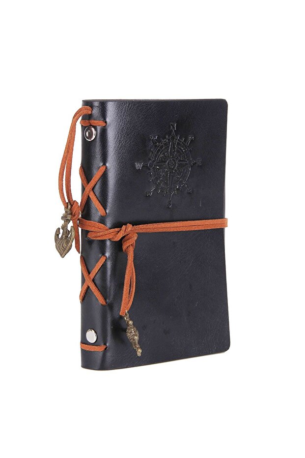 Black Retro Notebook Traveler Diary Leather Soft Cover Small Size 13x9cm Replaceable Kraft Paper Inn
