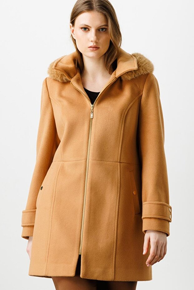 Hooded Cashmere Camel Women's Coat 6321