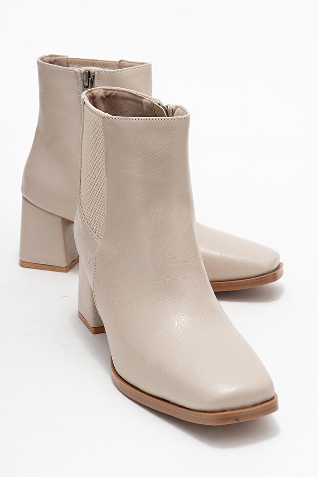 Blunt Toe Simple Elastic Women's Heeled Boots Ten Skin