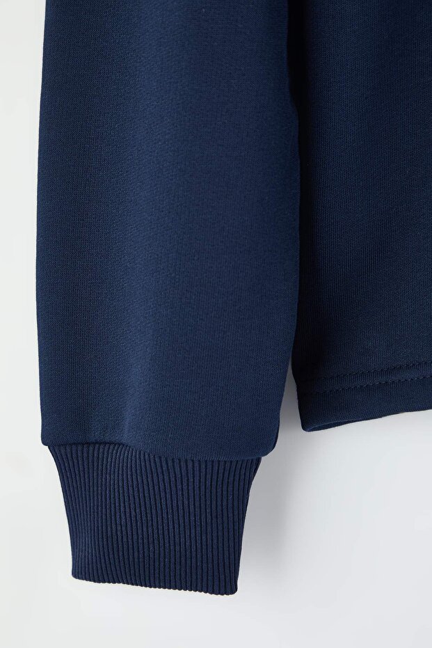 Lacivert Yeni Oversize/Geniş Kesim Fermuarlı Gömlek Yaka İçi Şardonsuz Sweatshirt TMNAW26SW00013 - 7
