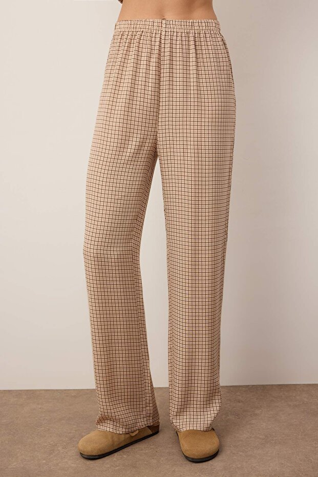 Bej Ekose / Kareli Viskon Dokuma Pijama Takımı THMAW26PT00066 - 3