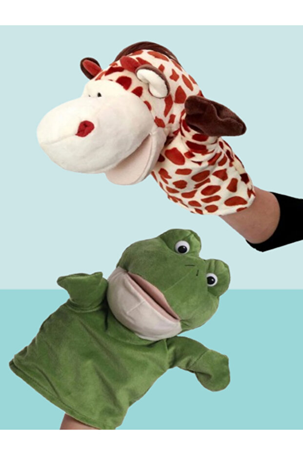 Giraffe Frog Set Plush Puppet Set Puppet Play Set with Mouth Movement