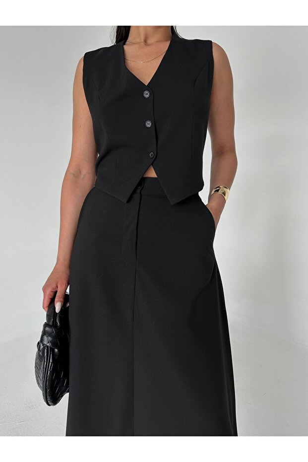 Black Bell Skirt Vest Set