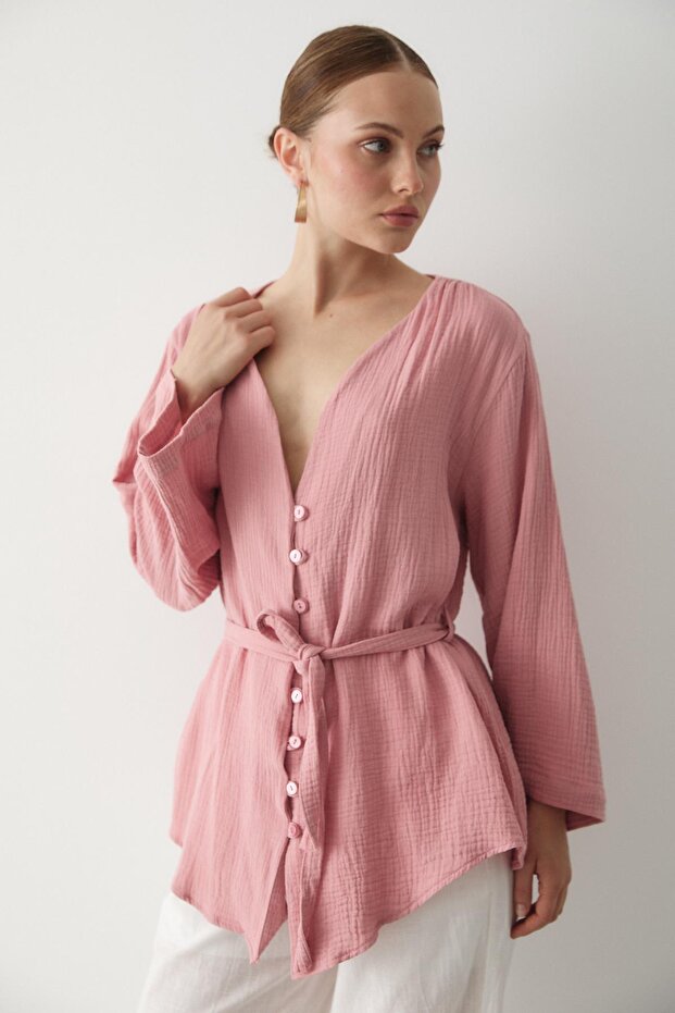 كيمونو وردي متعدد الأزرار - 7