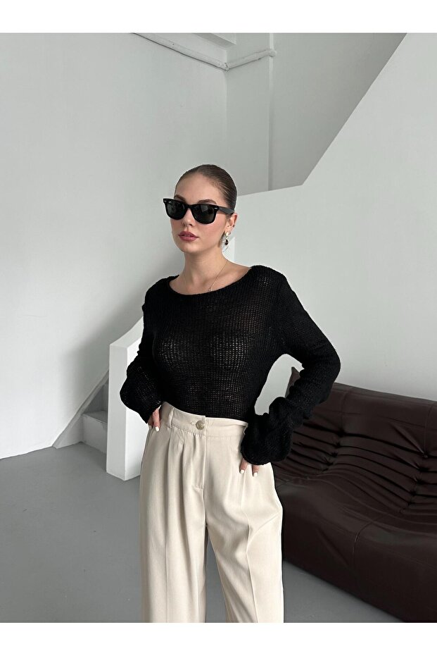 Schwarzer transparenter Pullover - 3