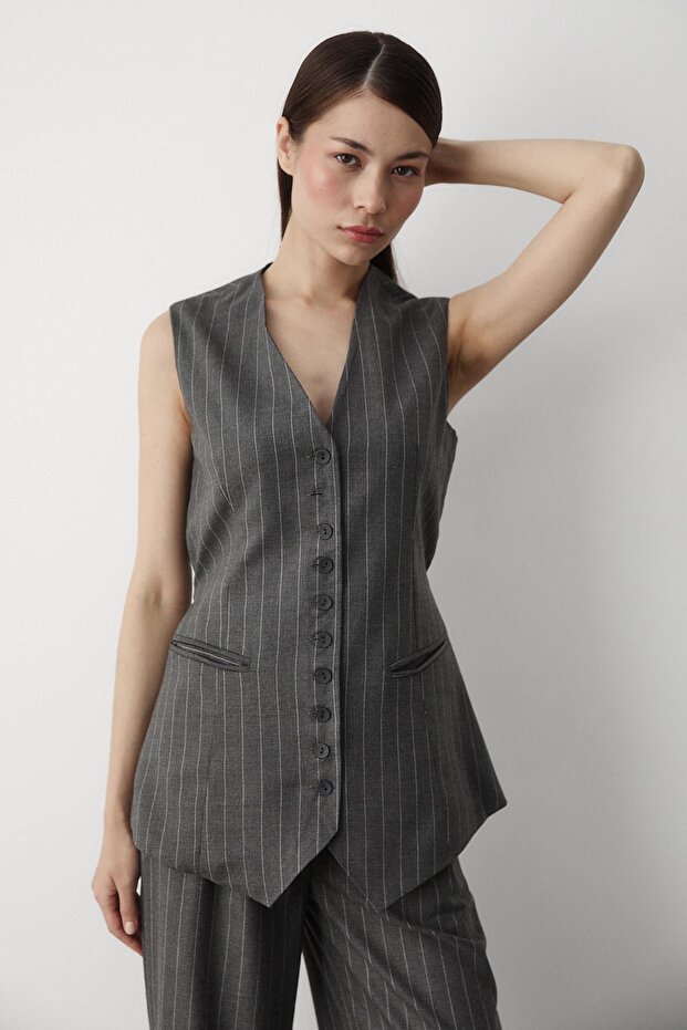 طقم مخطط أنثراسايت فاخر - متعدد الأزرار - 2