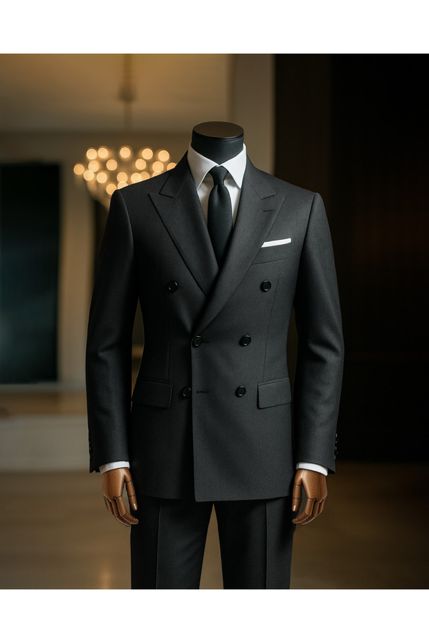 Antrasit Slimfit Kruvaze Takım Elbise - 1