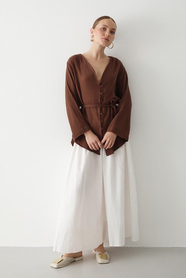 كيمونو بني متعدد الأزرار - 3