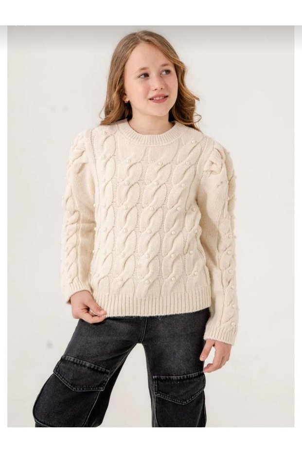 Girl's Harry Hair Stricked Pearl Detailed Sweater