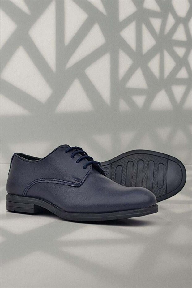 Navy Blue Matte Lace-Up Oxford Children's School Shoes
