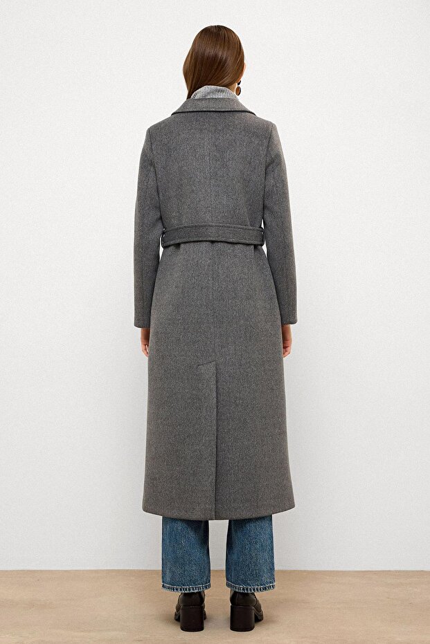 Jacket Collar Double Breasted Medium Coat Gray 3094 - 7