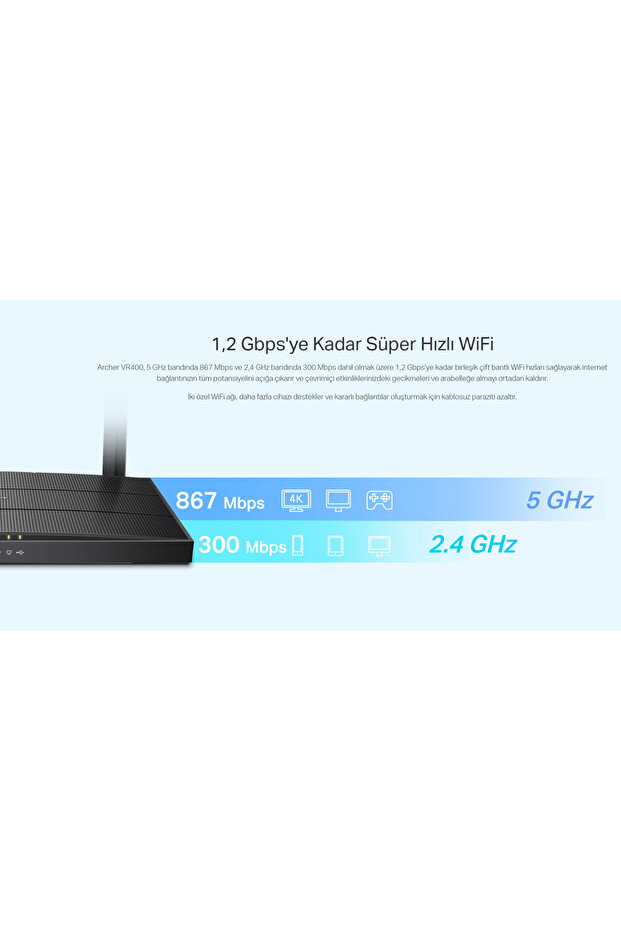 TP-Link Archer VR400 1200Mbps Gigabit VDSL/ADSL2+ Modem/Router,Dual Band, EWAN, VPN, - 6