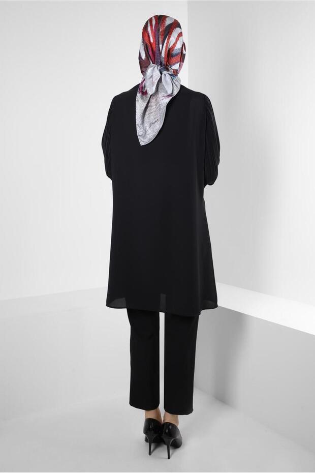 KOLU PİLİSELİ BROŞ DETAYLI TUNİK 43514 - 3