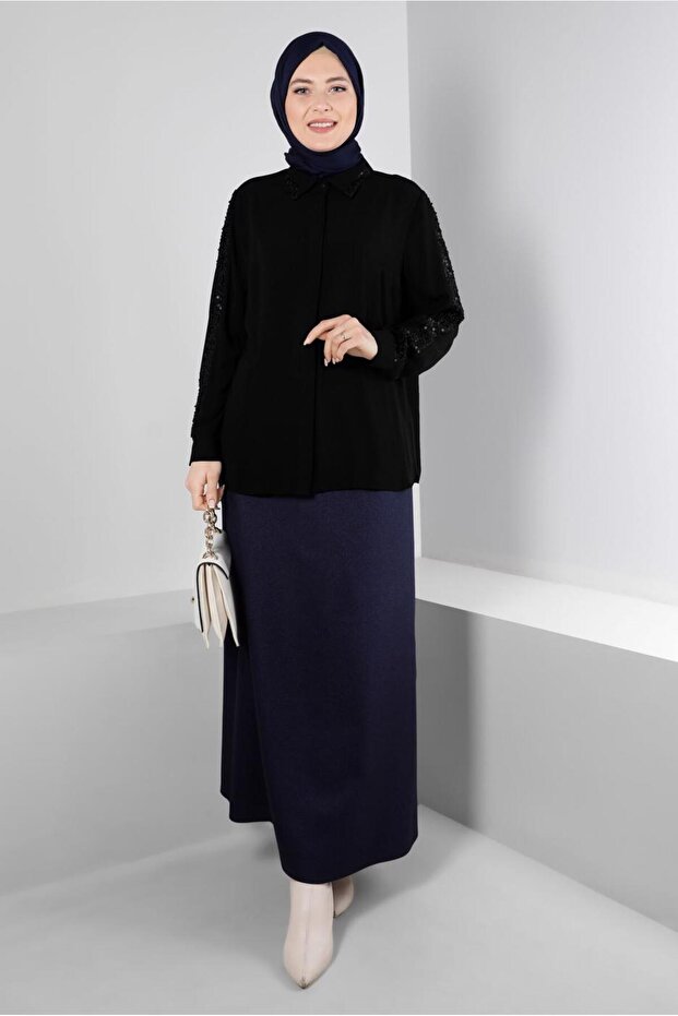 بلوزة بأزرار مخفية مطرزة بالترتر 20240 - 2