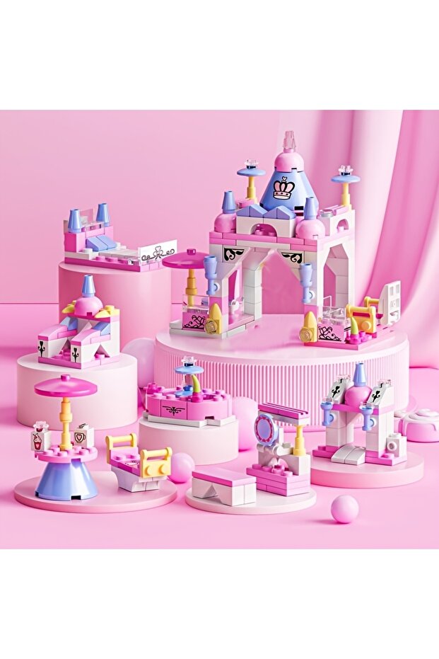 مجموعة مكعبات بناء قلعة للبنات 6 في 1 - اصنعي هياكل فريدة بتركيبات قابلة للتشوه - 1