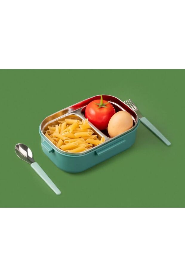 تانتينو رمادي ستانلس ستيل مستطيل وعاء طعام مع شوكة وملعقة 850 مل - 6