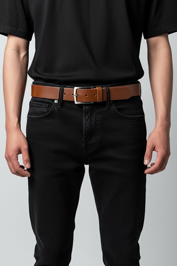 Men's 100% Genuine Leather Sports Tan Belt 4 cm