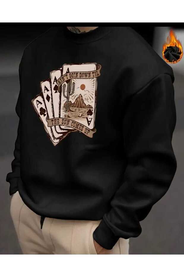 Sweatshirt with Playing Card Pattern - 1