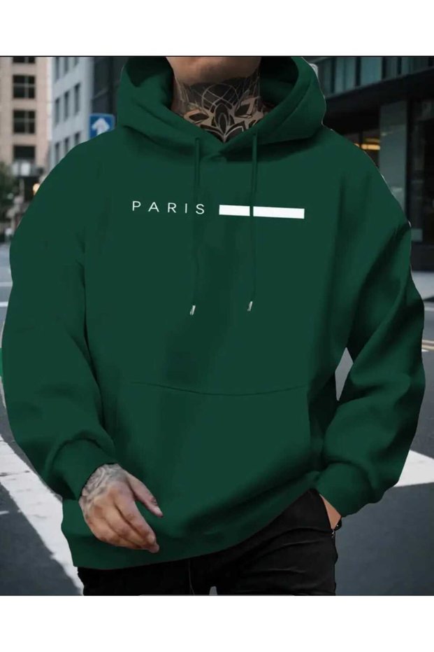 Men's Luxury Hoodie – Simple Design, with the Word “Paris” Printed.