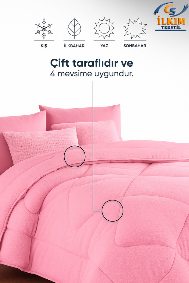 "HEDİYELİ" Tek Kişilik Lüx Pembe Welsoft Yorgan Çift Taraflı 155x215 - 6