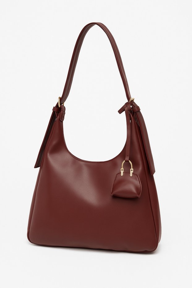 Burgundy Color Mini Bag Detailed Large Size Women's Shoulder Bag (40Cm*26Cm)