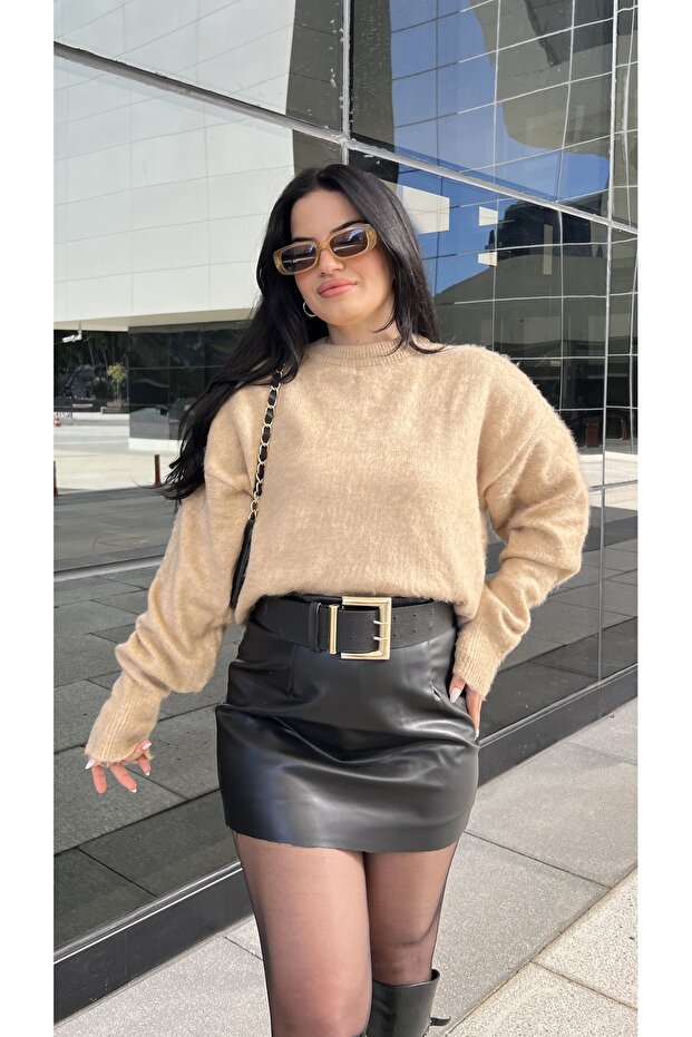 SİYAH ŞORTLU DERİ ETEK - 2