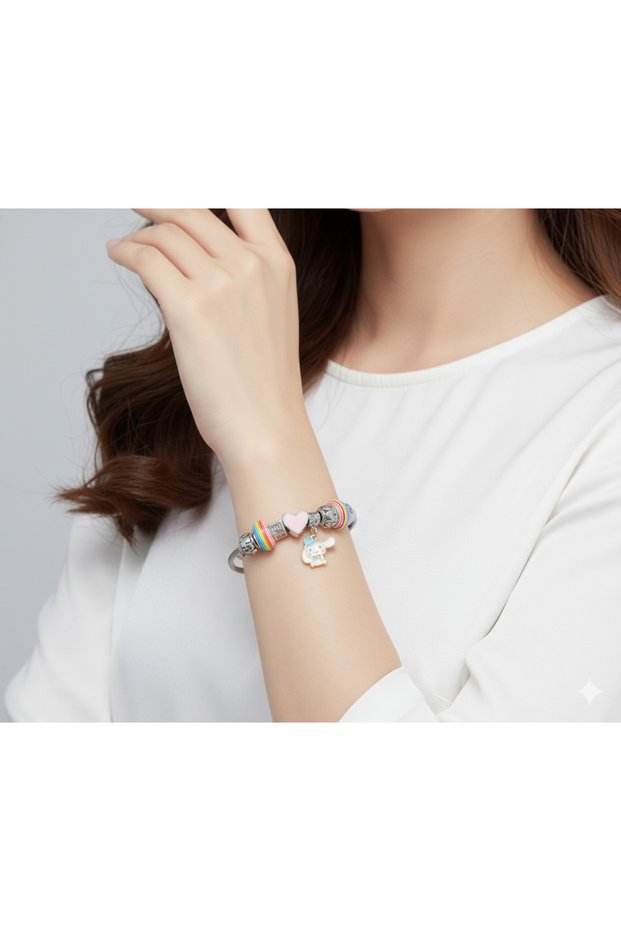 Sanrio Cinnamoroll DIY DIY Charm Pandra Steel Bracelet Cute Figure Gift Bracelet 1Pcs