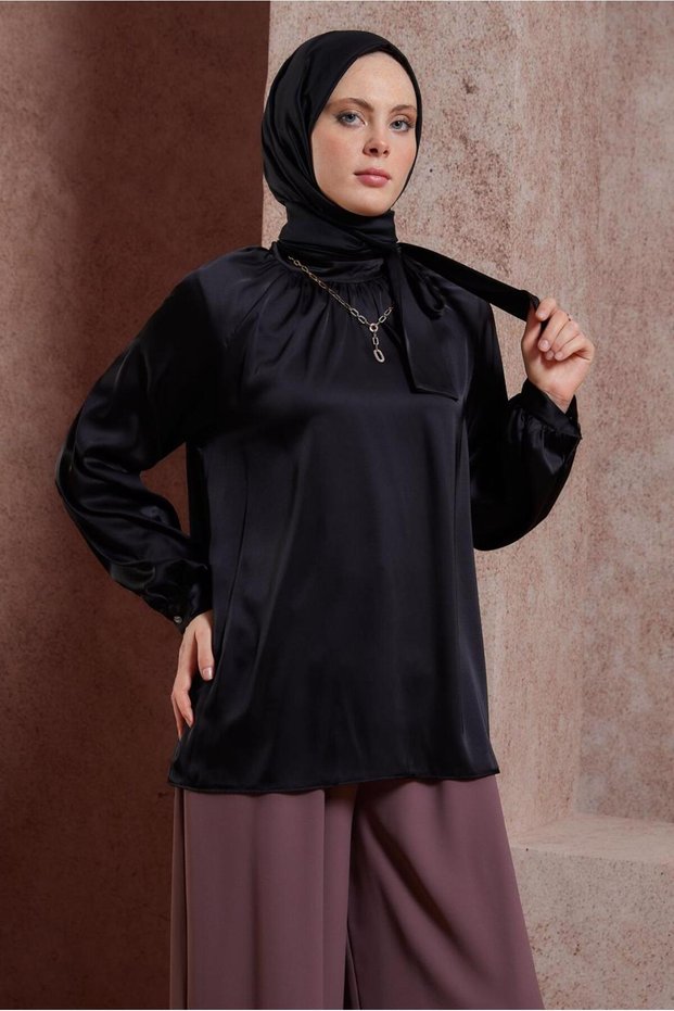 SATIN BLUZ 44428 WITH TIE DETAIL