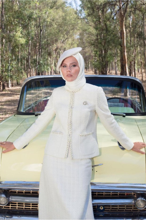 Tweed Suit with Brooch Detail and Skirt 30403