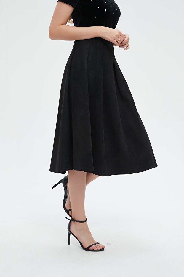 Ruffled Solid Midi Skirt - 3