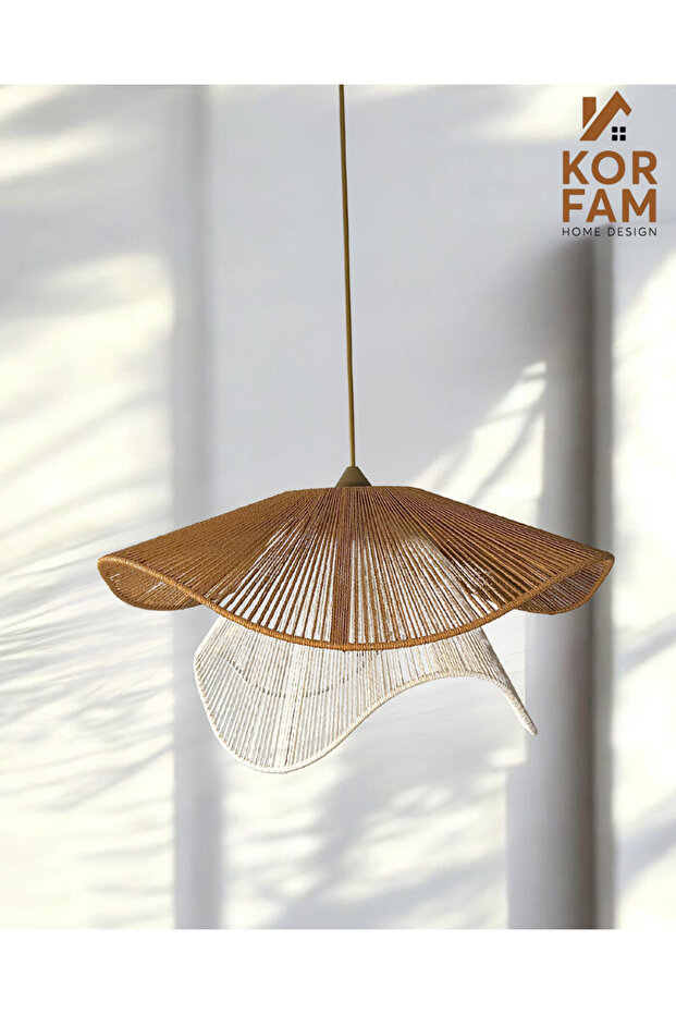 Breeze Model - Wicker Handmade Bohemian Asymmetric Shape Rustic Chandelier Brown - White - 4